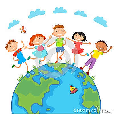 Globe kids. Children Earth day. Vector Vector Illustration