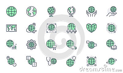 Globe line icons. Vector illustration include icon - international communication, teamwork, ecology, earth, travel Vector Illustration
