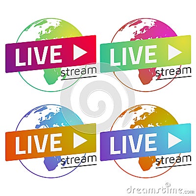 Globe Live stream gradients set green, red, blue, orange. Eps10 Vector Illustration