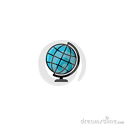 Globe logo illustration style, isolated blue Earth icon planet globe on a stand design element template Vector Illustration