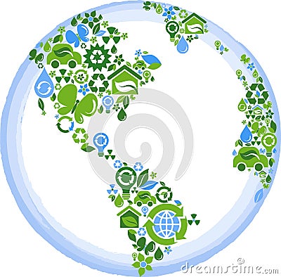 Globe with many ecology icons Stock Photo