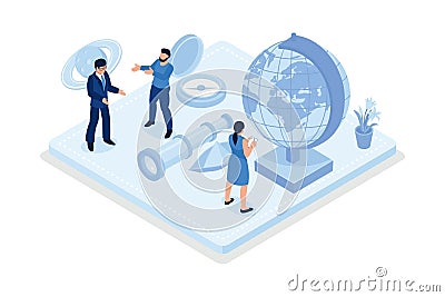 Globe, maps, compass and others school subjects. School and study subjects. Geography science, isometric vector modern Vector Illustration