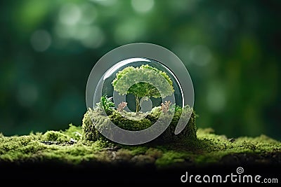 Globe On Moss In Forest, Illustrating Environmental Earth Day Concept Stock Photo