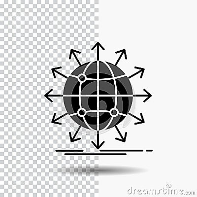 globe, network, arrow, news, worldwide Glyph Icon on Transparent Background. Black Icon Vector Illustration