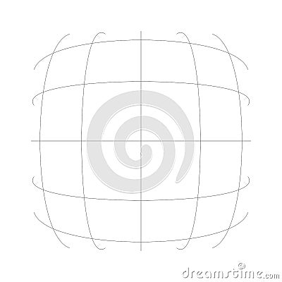 3D convex spherical, globe, orb protrude distortion, deformation on lines grid, mesh. Bulge, bloat, inflate sphere. Bulb, bump or Vector Illustration