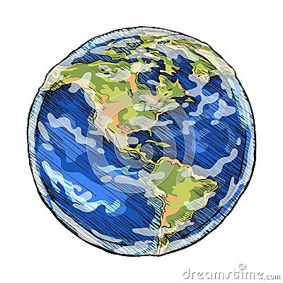 Globe outline colored drawing vector illustration of sketchy Vector Illustration