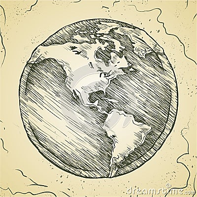 Globe outline drawing. Vector doodle sketch. Vector Illustration