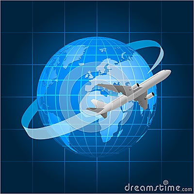 Globe and passenger aircraft Vector Illustration