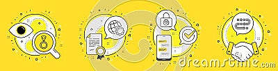 Globe, Password encryption and Medal icons set. Methodology sign. Internet settings, Protection locker, Winner. Vector Stock Photo