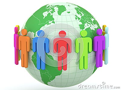 Globe and people. Earth and world map. Stock Photo