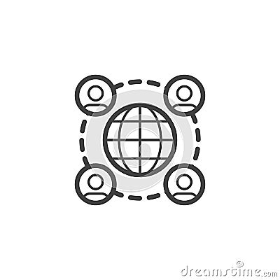 Globe and people network connection line icon Vector Illustration