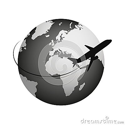 Globe and plane travel icon isolated on white background Vector Illustration