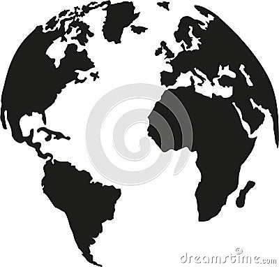 Globe planet earth with silhouette of the continents Vector Illustration