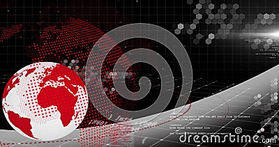 Globe and programming code image over digital world map with hexagonal patterns Stock Photo