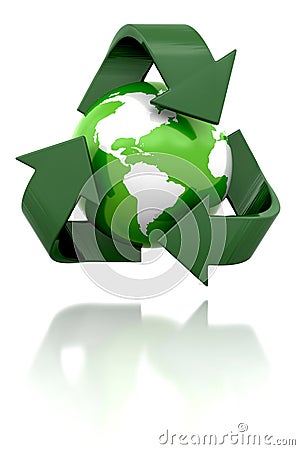 Globe with recycling icon Stock Photo