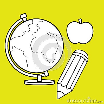 Globe School Tools Stationery Digital Stamp Outline Vector Illustration