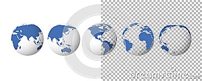 Globe set. Earth transparent isolated background. 3d globe icons. Vector Vector Illustration