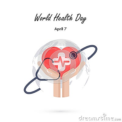 Globe sign,human hand and stethoscope icon with heart shape Vector Illustration
