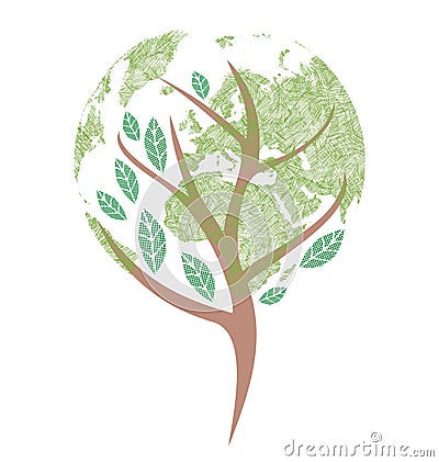 Globe sketch tree Vector Illustration