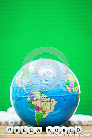 Globe - South America with GREEM WORLD Message Stock Photo