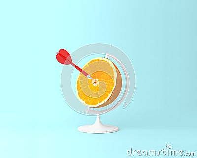 Globe sphere orb, fresh orange slice with red dart fruit concept Stock Photo