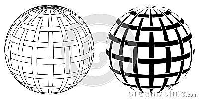 Globe sphere planet earth with intertwined Parallels and meridians, vector intertwined lines globe Vector Illustration