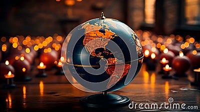 globe surrounded by flags of different countries, representing the diverse geopolitical landscape. Generative Ai Stock Photo