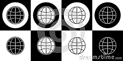 Globe symbol black and white icon set Vector Illustration