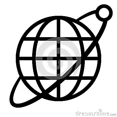 Globe symbol icon with orbit and satellite - black simple, isolated - vector Vector Illustration