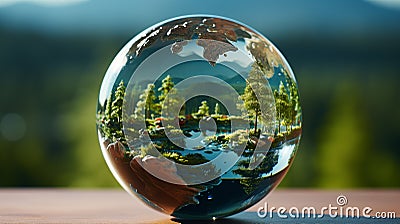 Globe transparent model on blurred background. Generative AI Stock Photo