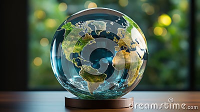 Globe transparent model on blurred background. Generative AI Stock Photo