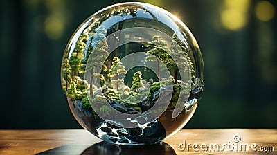 Globe transparent model on blurred background. Generative AI Stock Photo