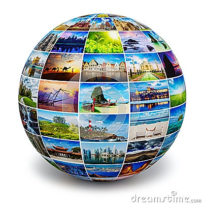 Globe with travel photos Stock Photo