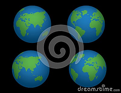 Globe Vectors..4 Different Views Vector Illustration