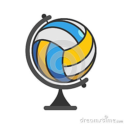 Globe volleyball. World game. Sports accessory as earth sphere. Vector Illustration