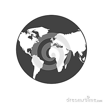Globe web icon in black and white. Planet symbol. Flat design. Vector Illustration