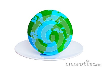 Globe on a White Plate Stock Photo