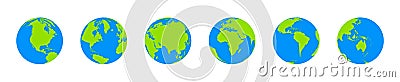 Globe of world, earth. Vector transparent 3d world map icons on background. Europe, Asia, Africa, America, Australia on globus. Cartoon Illustration