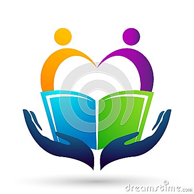 Globe world Education logo heart shaped children school books kids icon Stock Photo