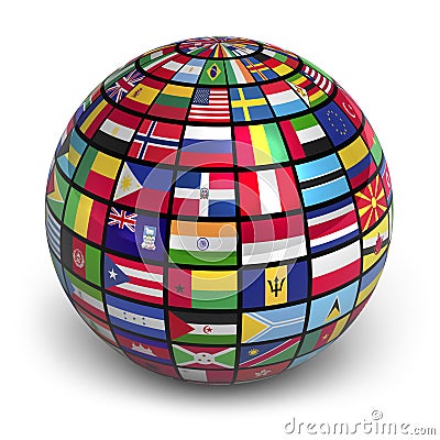 Globe with world flags Stock Photo