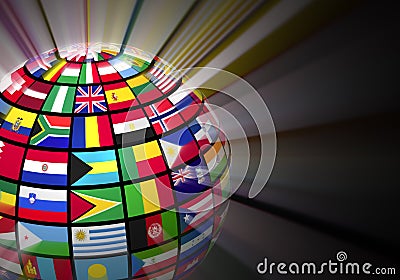 Globe with world flags Stock Photo