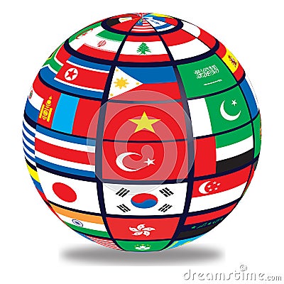 Globe with world flags Stock Photo