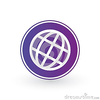 Globe world icon in purple circle. Minimalistic design. Vector illustration isolated on white background Cartoon Illustration