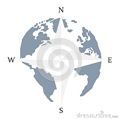 Globe world map compass arrow nautical travel. Wind Rose Compass Vector Illustration