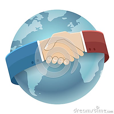 Globe World Map International Partnership Icon Businessman Handshake Symbol Background Isolated Flat Design Vector Vector Illustration