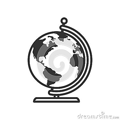 Globe World Map Outline Flat Icon on White Vector Illustration