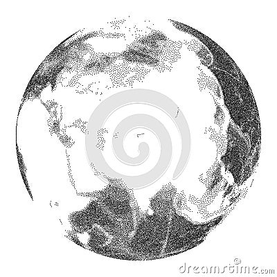Globe with world ocean relief - vector stippled illustration. Vector Illustration