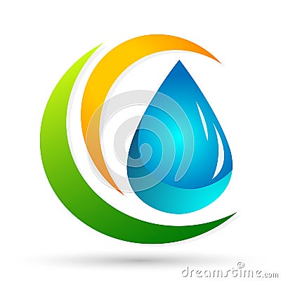 Water drop save water globe people life care logo concept of water drop wellness symbol icon nature drops elements vector design Cartoon Illustration