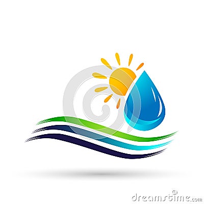 Water drop save water globe people life care logo concept of water drop wellness symbol icon nature drops elements vector design Cartoon Illustration