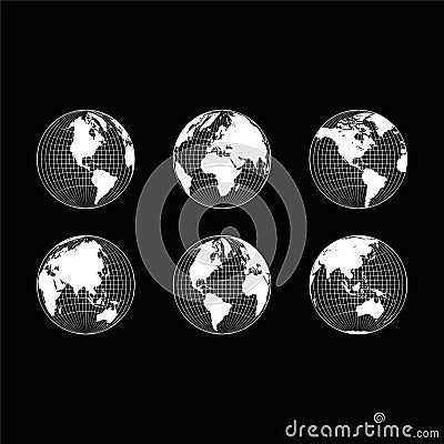 Globe Worldwide Vector - Grid globe set. Three-dimensional abstract universe planet Cartoon Illustration